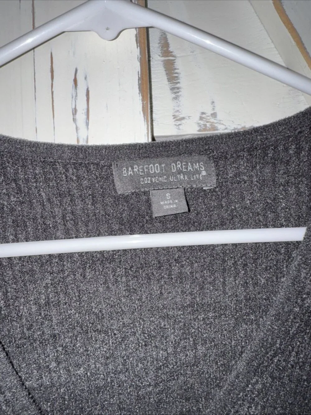 BAREFOOT DREAMS CozyChic Ultralite Henley Small Charcoal Gray Ribbed Sweater